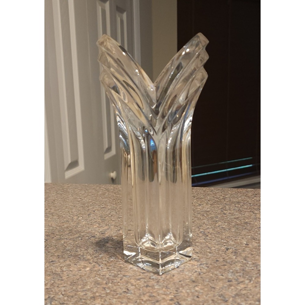 VTG Mikasa Heavy Clear Crystal 8.5" V-Flute Art Deco‎ Vase Votive Tulip German